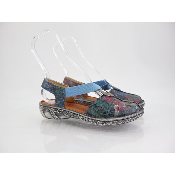 Spring Step Women's Swirlet Blum Sandal Size 37 6 Blue Red Leather Slip On Flat - Picture 1 of 10